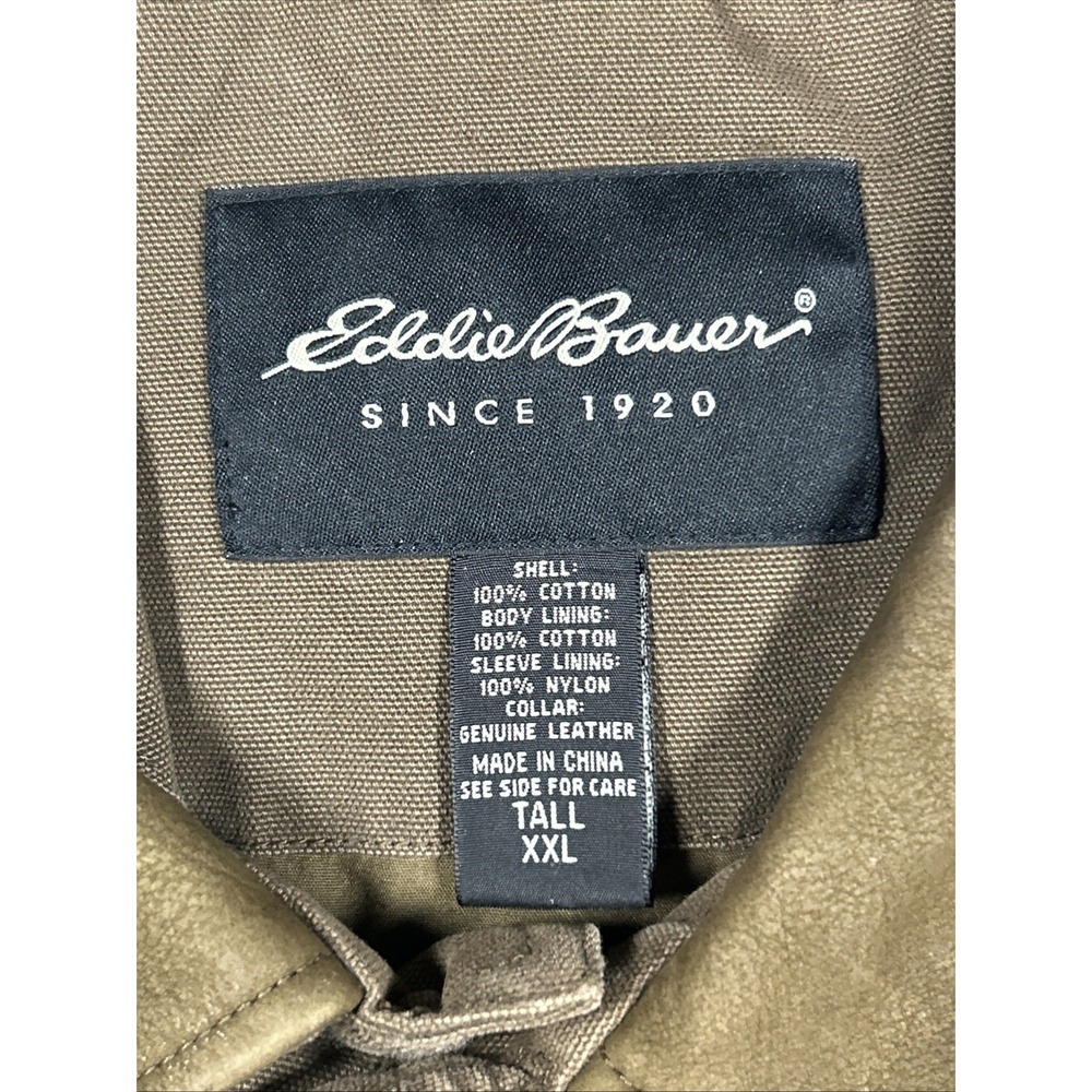 Eddie Bauer Chore Jacket Men 2XL XXL Brown Barn Coat Canvas Leather Trim Work - Picture 4 of 8